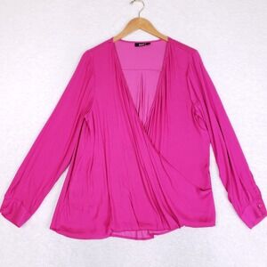 ANA Wrap Top Womens XL Blouse Deep V Neck Magenta Long Sleeve Casual Chic